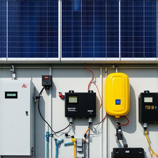 Modern off-grid solar power system with batteries and renewable energy sources