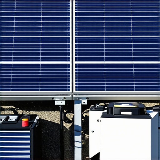 Solar panels and batteries in sunlight