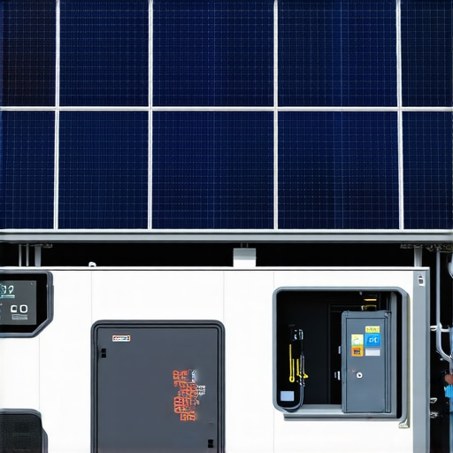 Futuristic off-grid solar setup with modular panels and digital management