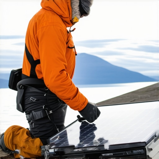 Individual installing portable solar panels outdoors for off-grid power